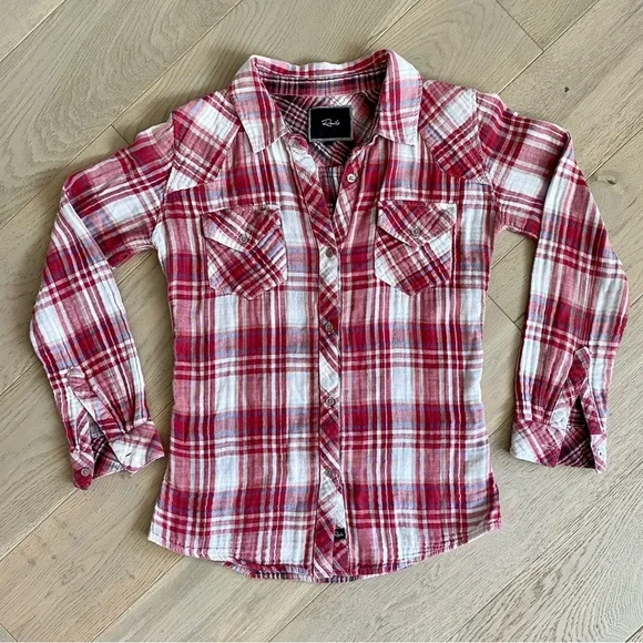 Rails Kendra gauze cotton double plaid long sleeve button-up shirt, size Medium - Picture 1 of 12